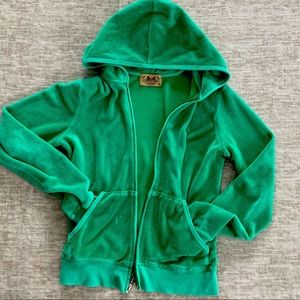 Distressed style Juicy Couture green zip hoodie M